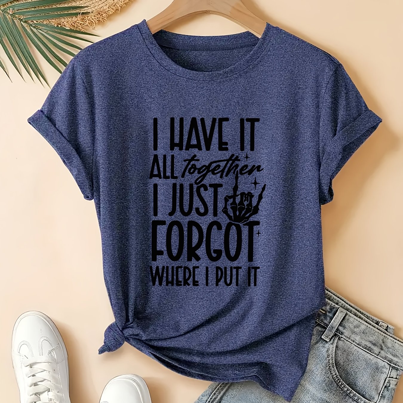 TEMU Women's Plus Size Oversized Vintage Funny Saying T-shirt "i I Just Forgot Where I Put It" - Soft Casual Round Neck Short Sleeve Blouse