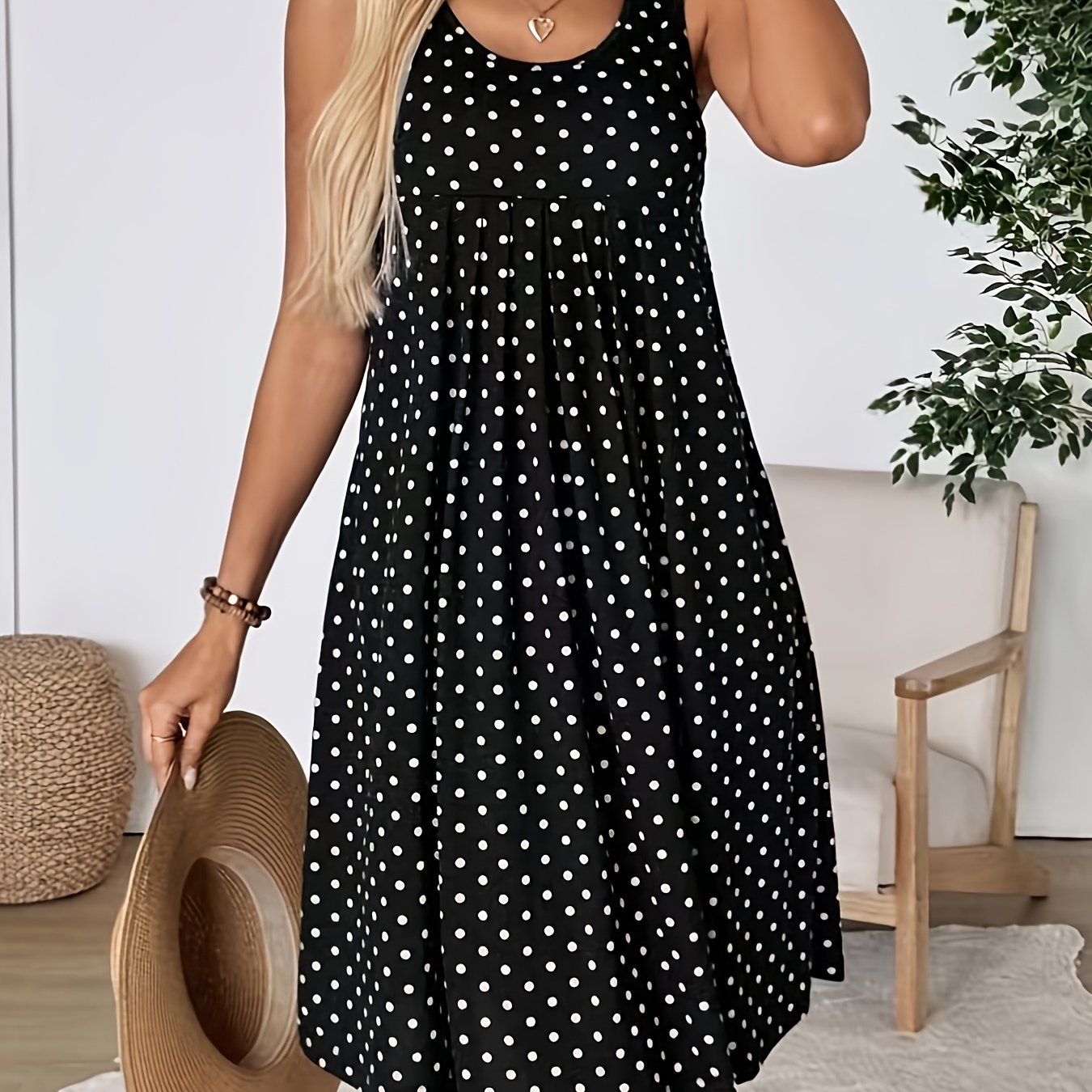TEMU Women's Fashion Casual Sleeveless Polka Dot Dress