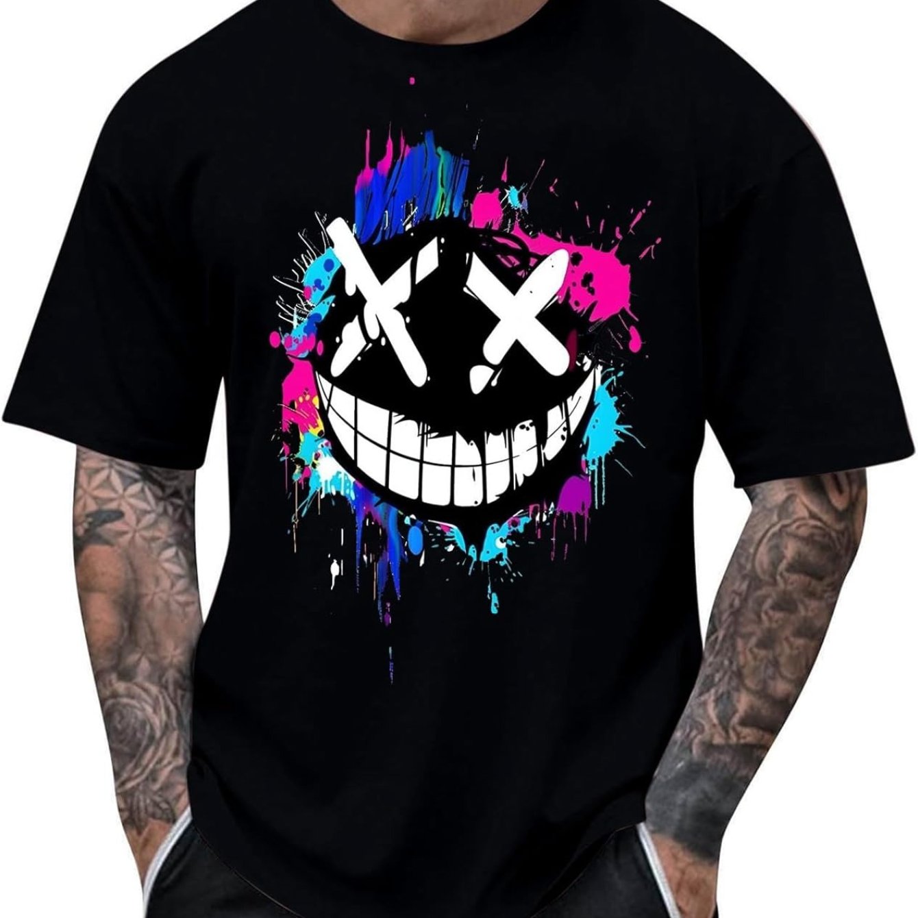2025 Men's T-shirt, Oversized Summer Short Sleeve T-shirt Smile Trend Print T-shirts With Crew Neck, Regular Fit Men's T-shirt Made Of Sports Shirt Casual Shirt Printed Shirts