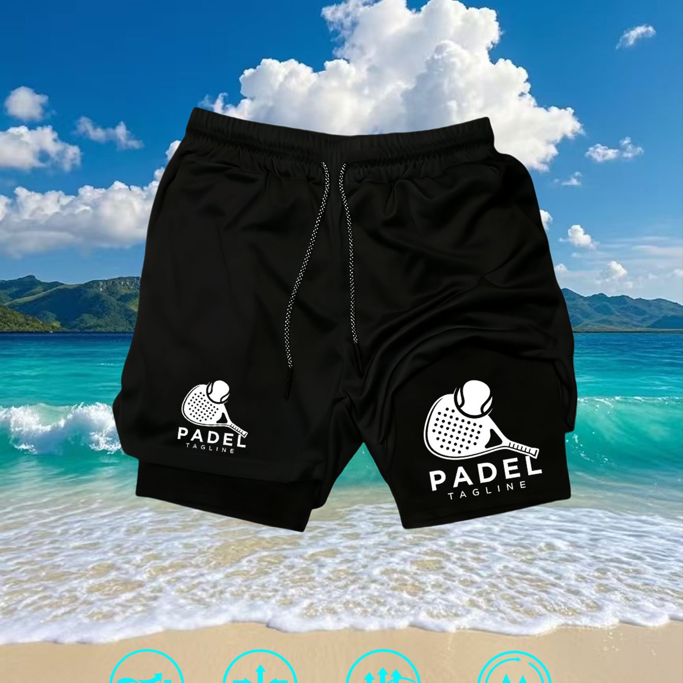 TEMU Men'-layer Sports Shorts With Padel Racket   Tennis Print, Designed Specifically For Fitness And Outdoor Sports Enthusiasts, Featuring A Stylish