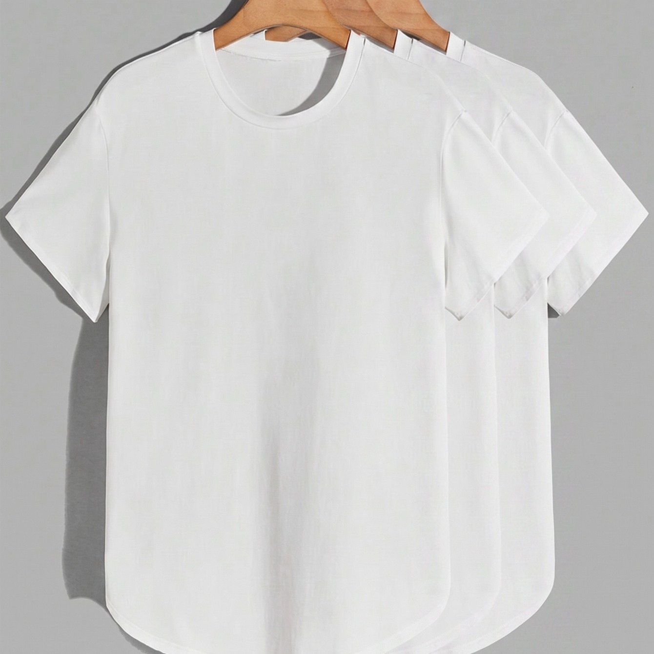 TEMU 3pcs Men's Loose-fit Short-sleeve T-shirt - High-stretch Wrinkle-resistant With Curved , Round Neck Solid Color Shirt Suitable For Gym, Summer