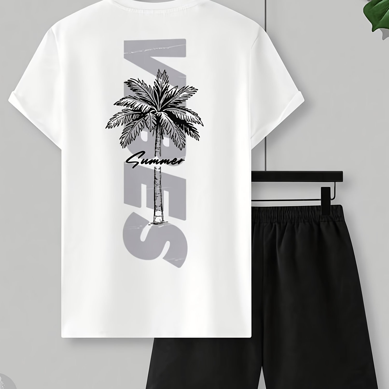 TEMU Men's Summer Breathable Quick-drying Coconut Printed Short Sleeve & Shorts Set, 2pcs Outfit For Beach Vacation Casual Sports