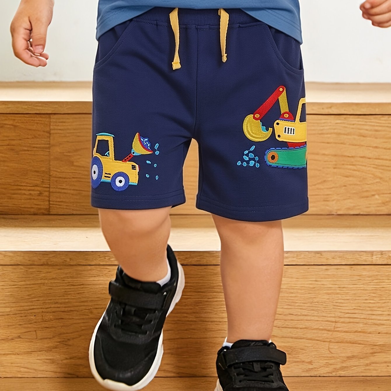 Image of Baby Boy Shorts Cartoon Car Embroidered Easy Sweatpants Summer Outdoor Boys Jogging Pants, For Outdoor