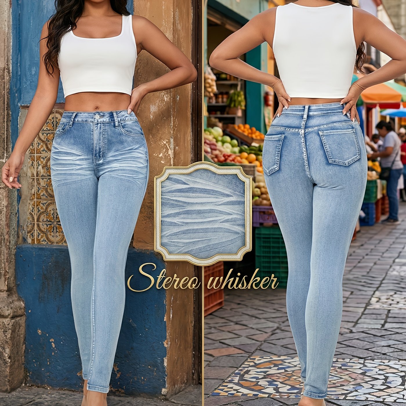 Women' Elastic -lifting Skinny Jeans, Vintage Washed Distressed Denim, Versatile For Commuting, Dating, And Vacation