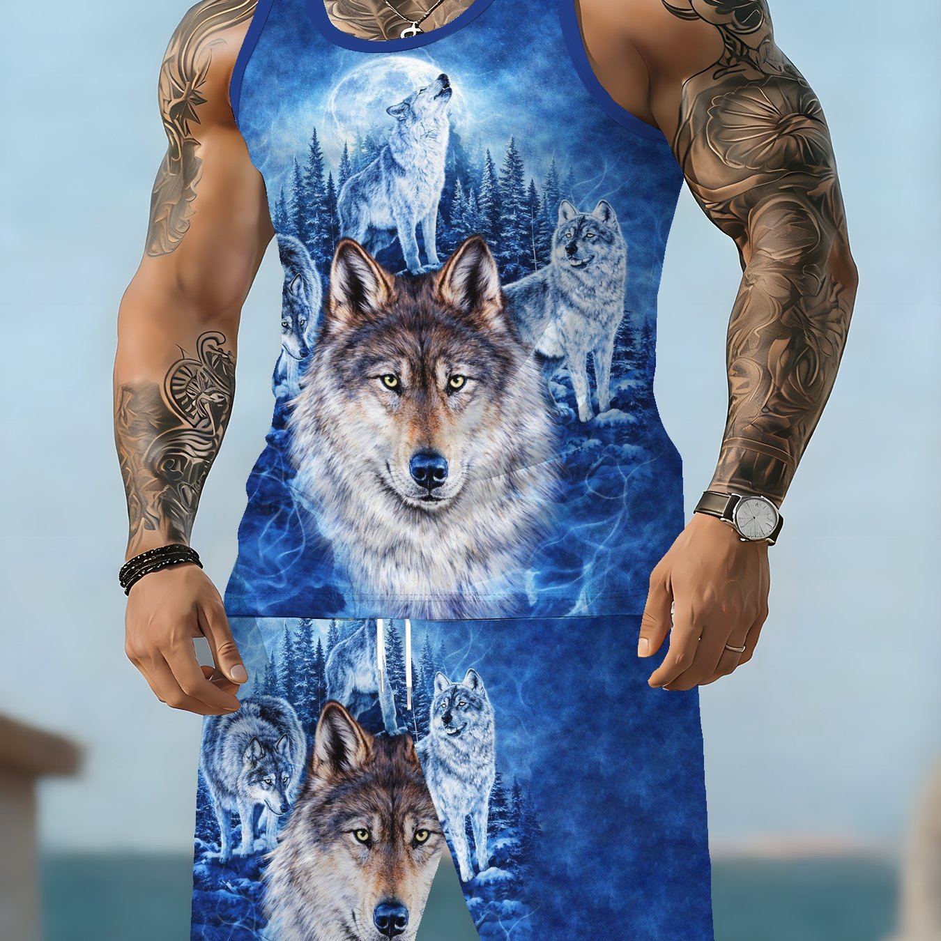TEMU Men's Athletic Vest And Shorts Set, Summer Lightweight Quick-dry Breathable Round Neck 3d Print Fitness Running Two-piece Set