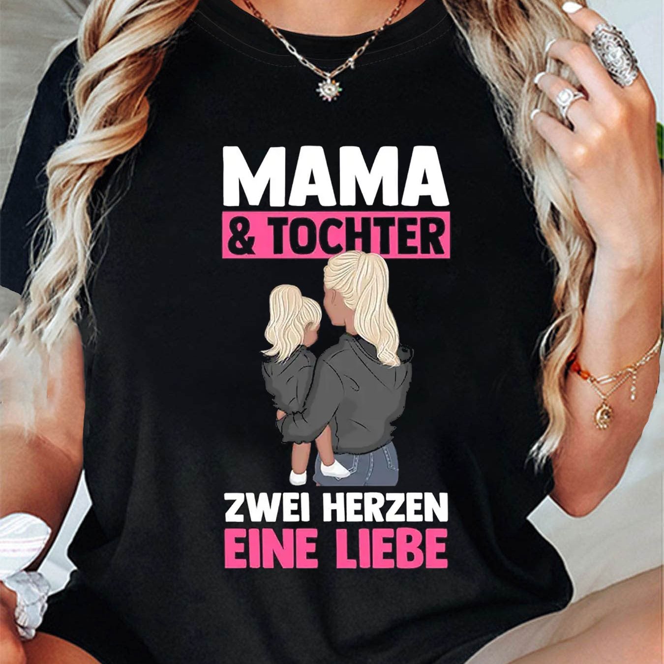 Image of Women's German " & Tochter" (mom &) Matching Print T-shirt - Short Sleeve Crew Neck Casual Top With German , Spring Summer Casual Attire Gift For Mother- Bonding 1 & 0 Matching Outfits