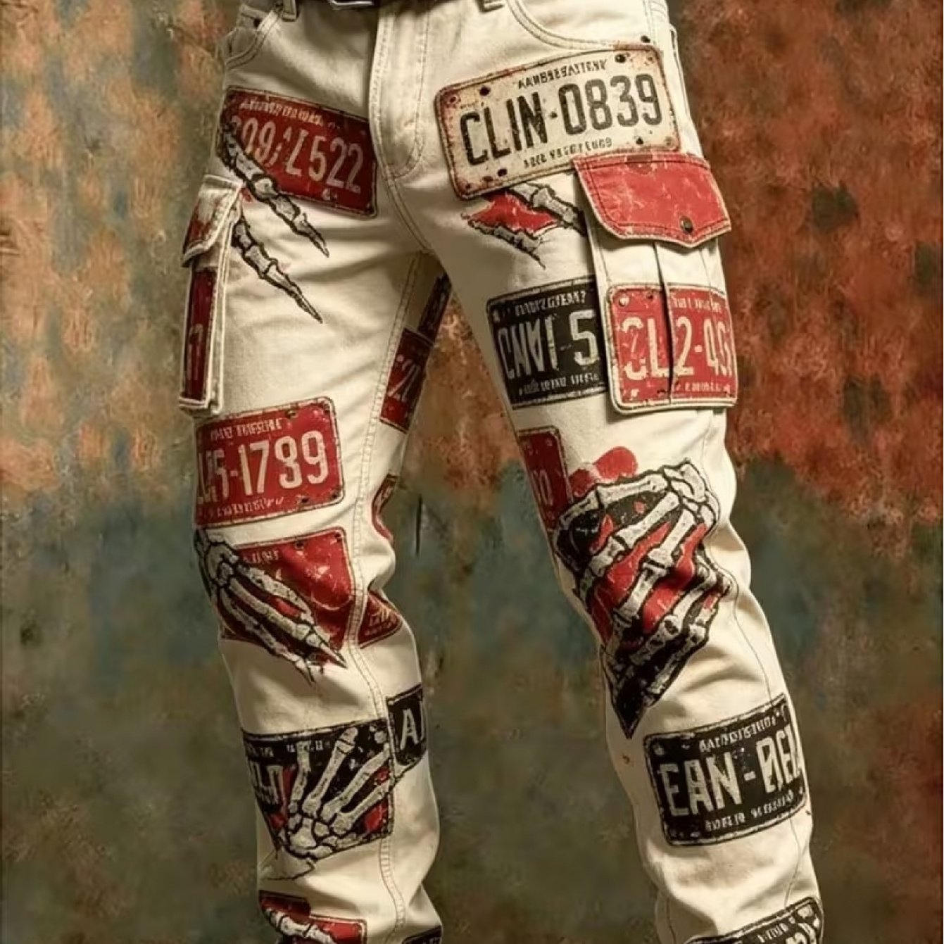 Image of Men's Vintage Distressed Cargo Pants, Straight-leg Streetwear Trousers, For Daily/outdoor/vacation