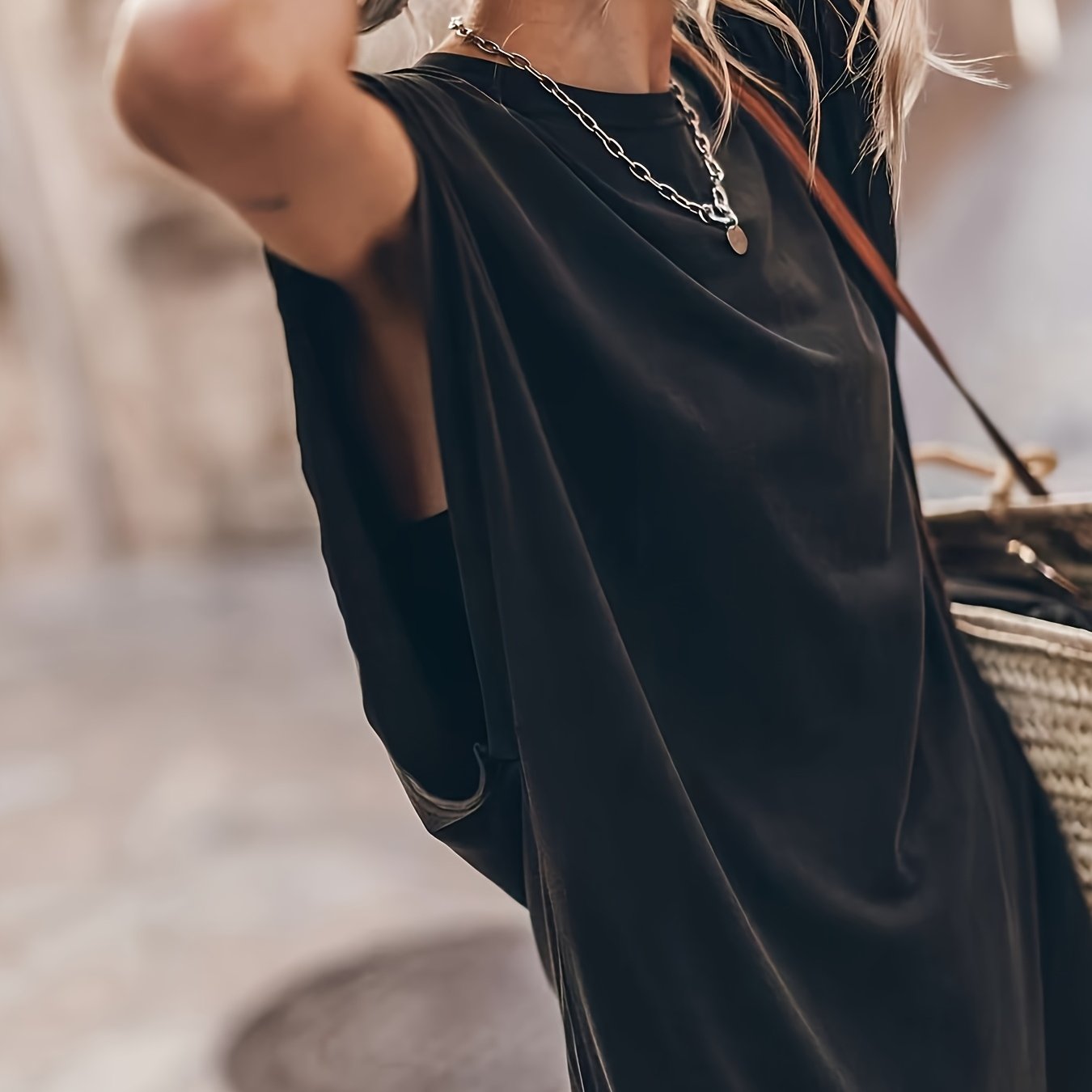 TEMU Soft Fabric, Comfortable Wide Cuffs, Solid Color Women's Stretch Dress, The For Summer