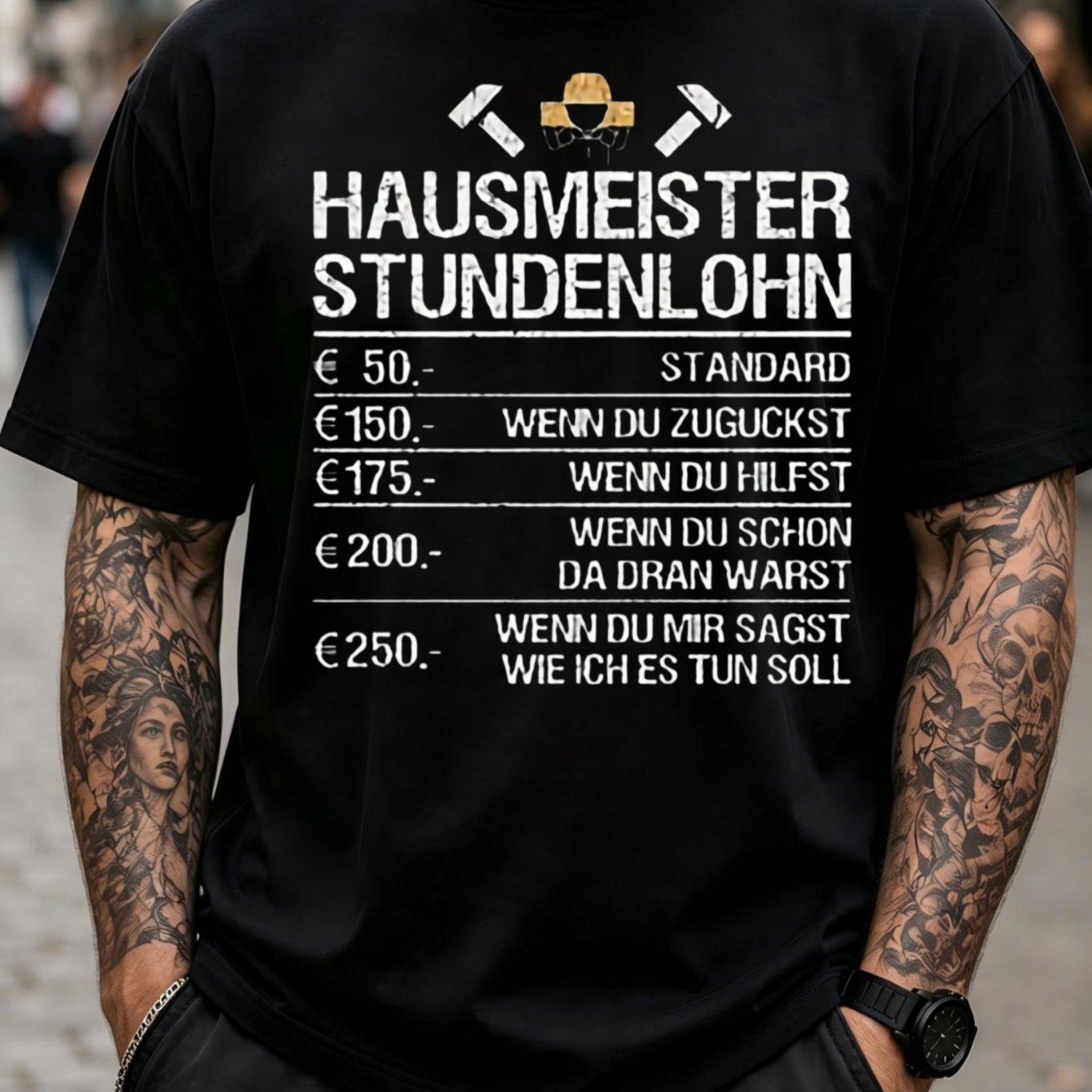 Image of Men's T-shirt German Handyman Rate T-shirt Hausmeister List With And Beer White Distressed Work Humor