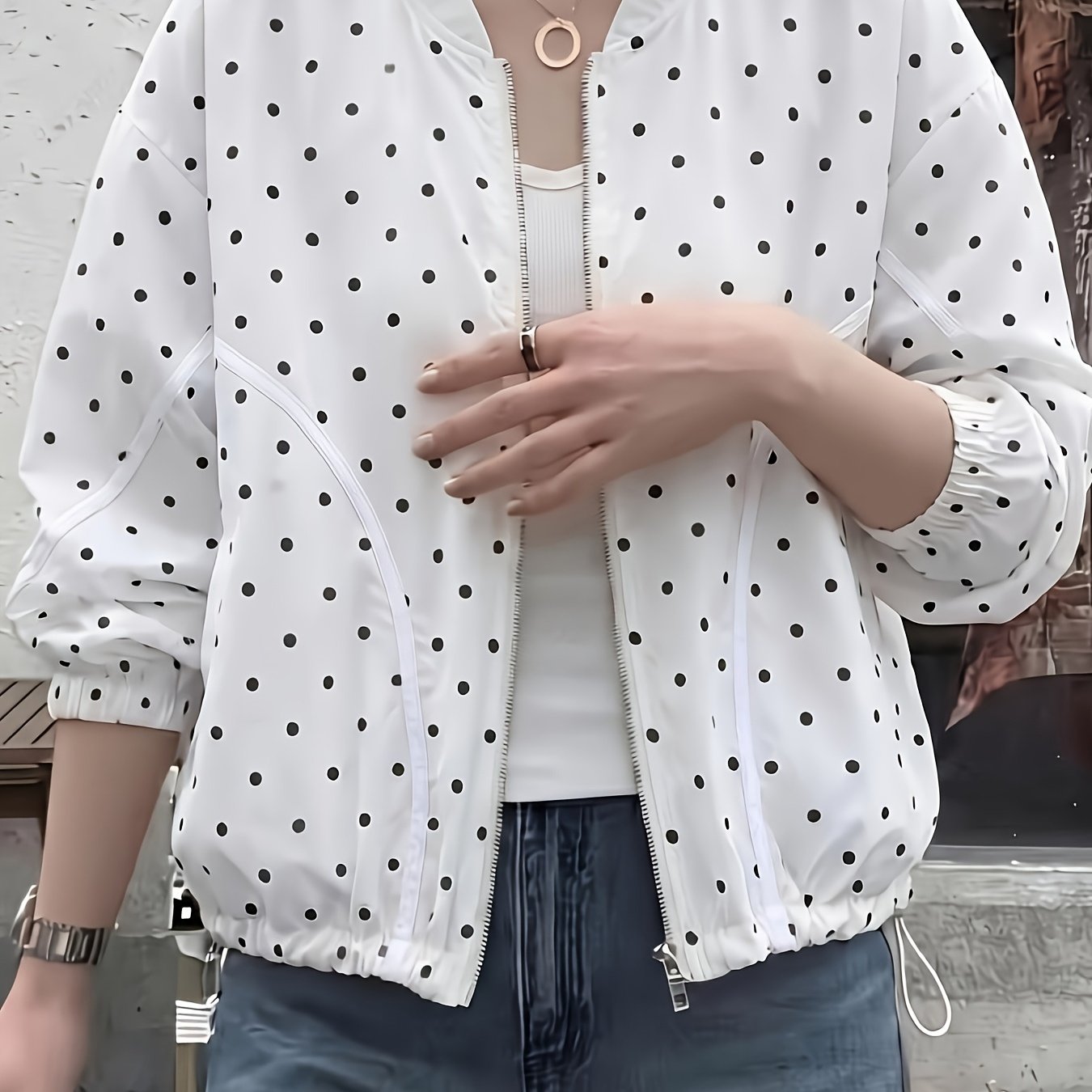 TEMU 활용도 높은 캐주얼 집업 자켓, 가볍고 통기성 좋은, 스타일리시한 여성용 드로스트링 자켓 탑