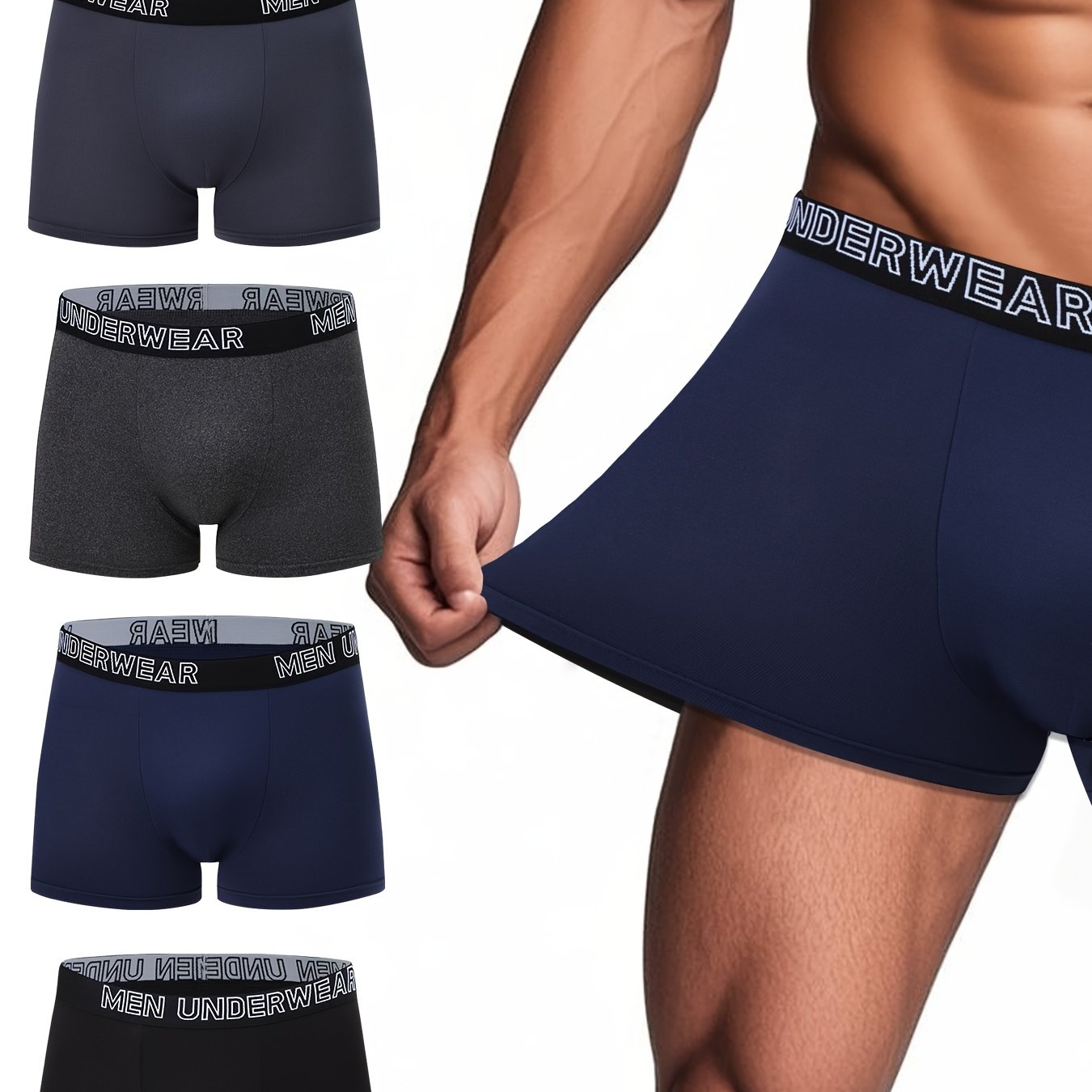 E-shop 4er-Pack Herren-Boxershorts - Atmungsaktive Stretch--Briefs mit elastischem Bund, Einfarbig & Aktivkleidung, Mehrfarbige Optionen, Klassischer