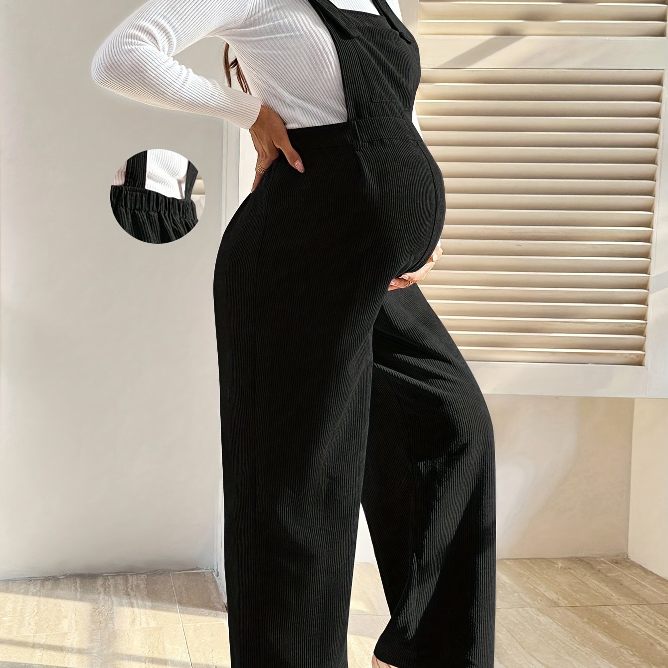 TEMU Casual And Comfortable Maternity Overalls Corduroy Jumpsuit Loose Straps Adjustable For Daily And Gatherings