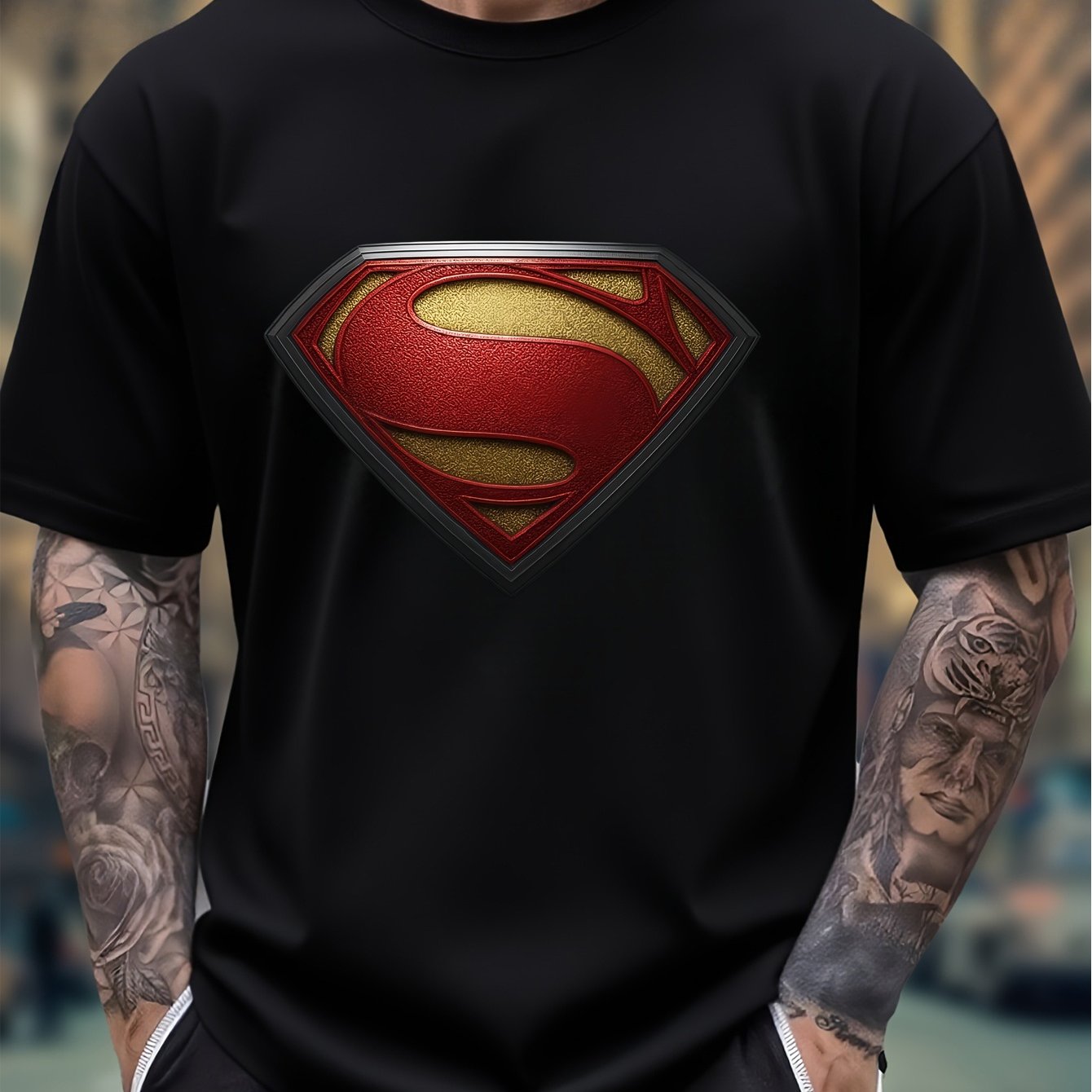 TEMU Wb Men's Superman T-shirt - Official Warner . Superman Series Casual Crew Neck Short Sleeve Tee, Iconic Superman Emblem Print, Machine Washable