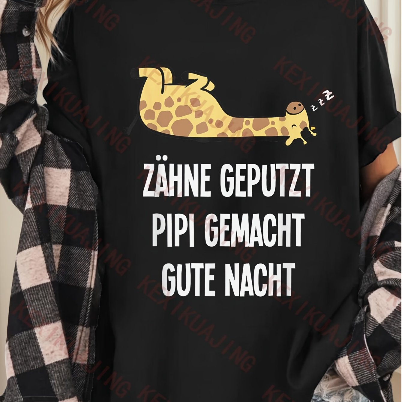 2026 New Teeth Cleaned Giraffe Nightdress Sleepshirt T Shirt Black 180g
