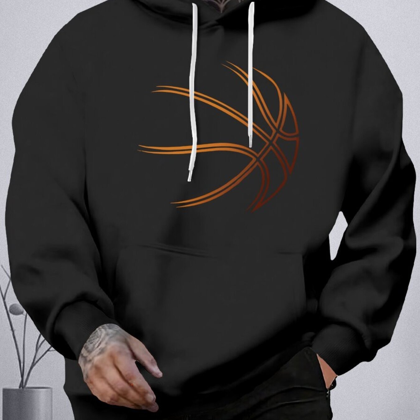 TEMU Trendy Oversized Men's Hoodie With Letter Print For Casual Sportswear, Plus Size