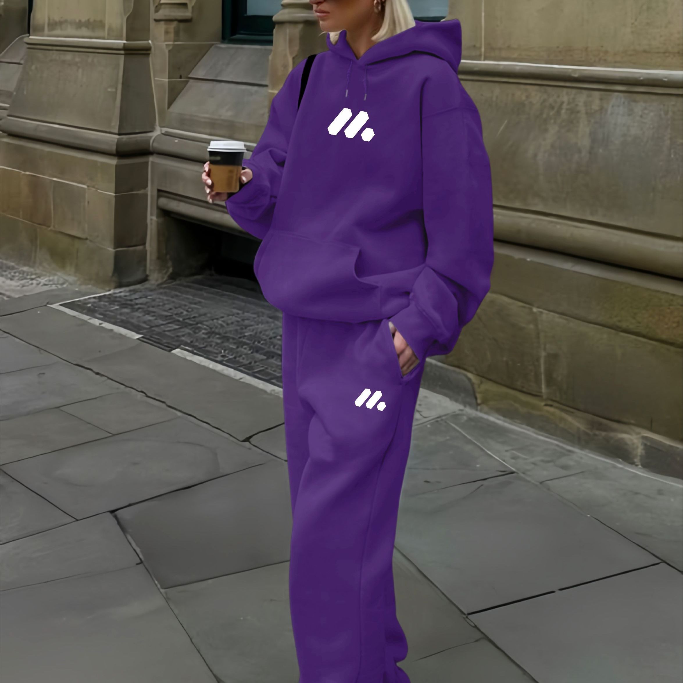 TEMU Anti-ball Fabric, Two-piece Women's Fashion Trendy Suit, Women's Casual Sports Suit, Outdoor Jogging Suit, Hooded Kangaroo Pocket Elastic Pants