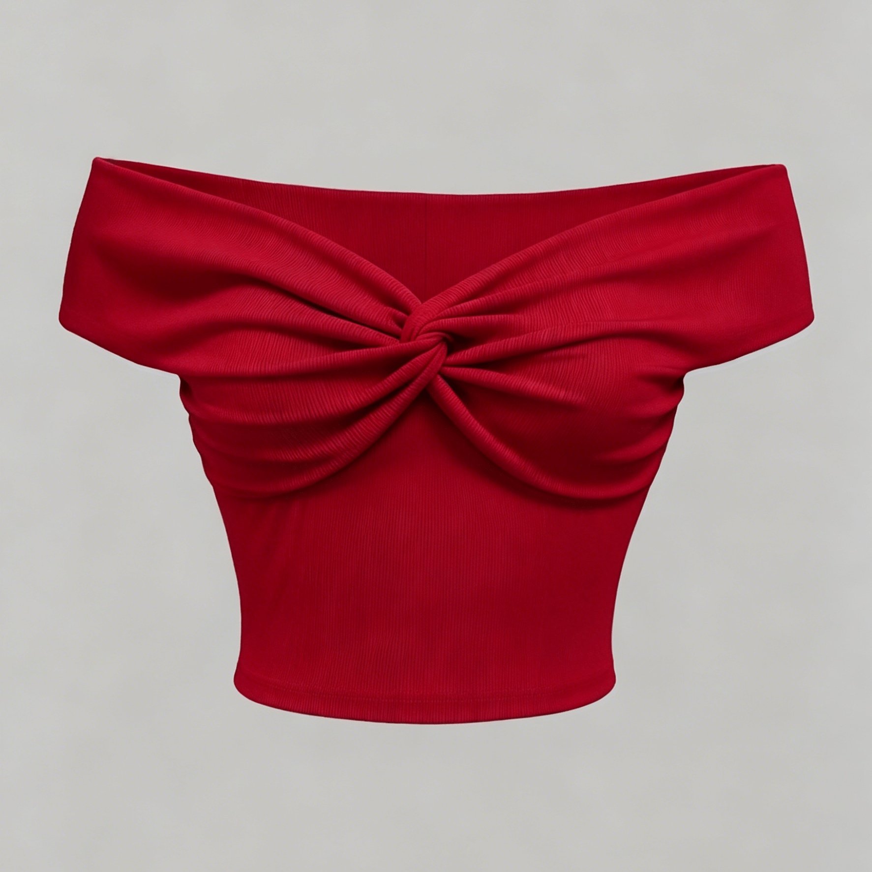 TEMU Top de manga corta para mujer con diseño de nudo retorcido, hombros descubiertos y color liso.