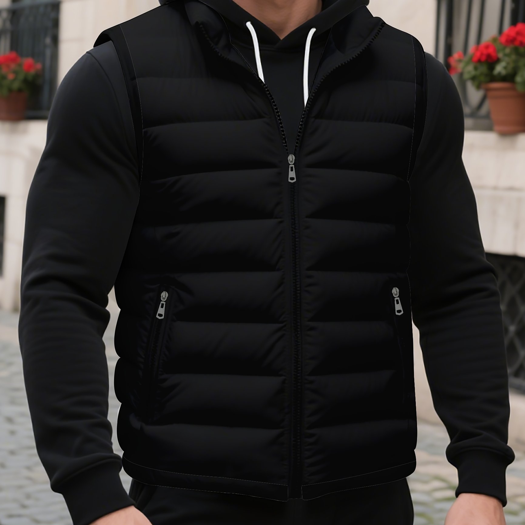 E-shop Herren Weste für Herbst Winter, einfarbig, ärmellos – Modische bequeme warme Einzelweste mit Stehkragen, Polyesterfüllung, ohne Schnalle,