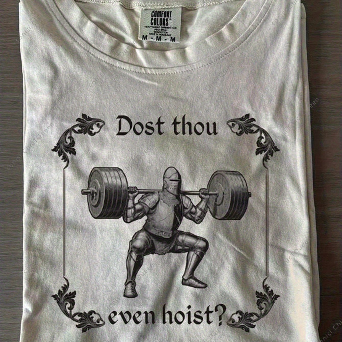TEMU Men's Medieval Knight Weightlifting Tee - Gym Humor Shirt Featuring "dost Hoist?" And A Weightlifting Graphic - Relaxed Neck Ideal For Weight