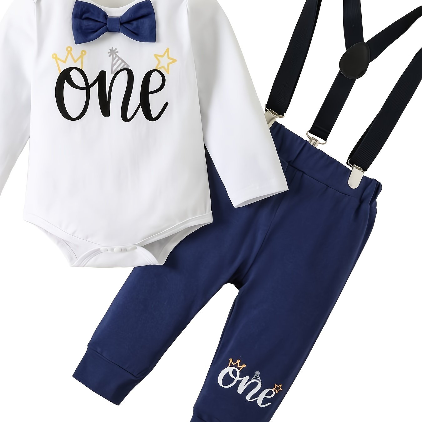 Image of European And American Cross- Baby Boy Suit Pure Long-sleeved Trousers Bow Tie Gentleman Suspender Trousers Two-piece Set, For Outdoor