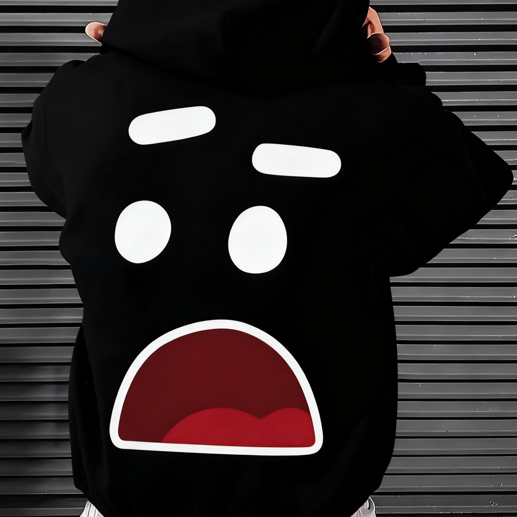 TEMU S Sweat à capuche rouge avec motif visage joyeux, coupe ample, pull à manches longues avec capuche à cordon de serrage et poche , streetwear