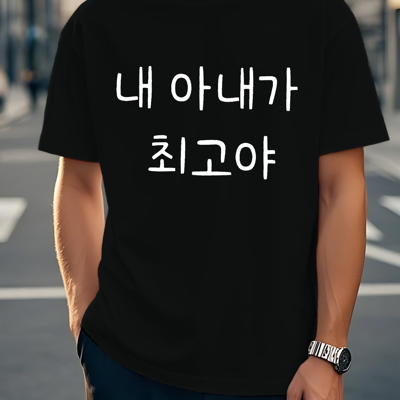 TEMU 남녀공용 한국 스타일 티셔츠 - 한류 기하학 프린트 크루넥 반팔, 가벼운 여름 캐주얼웨어, 기계 세탁 가능, 파티용, 커플룩으로 활용 가능