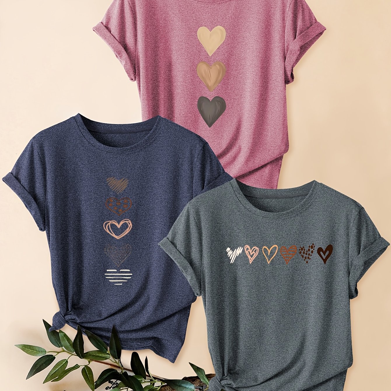 E-shop 3er-Pack Damen Vintage Kurzarm-Rundhals-T-Shirts – Ideal für Fitness, Training & Freizeit – Retro Casualwear, Frühlings-, Sommer- Herbstblusen,