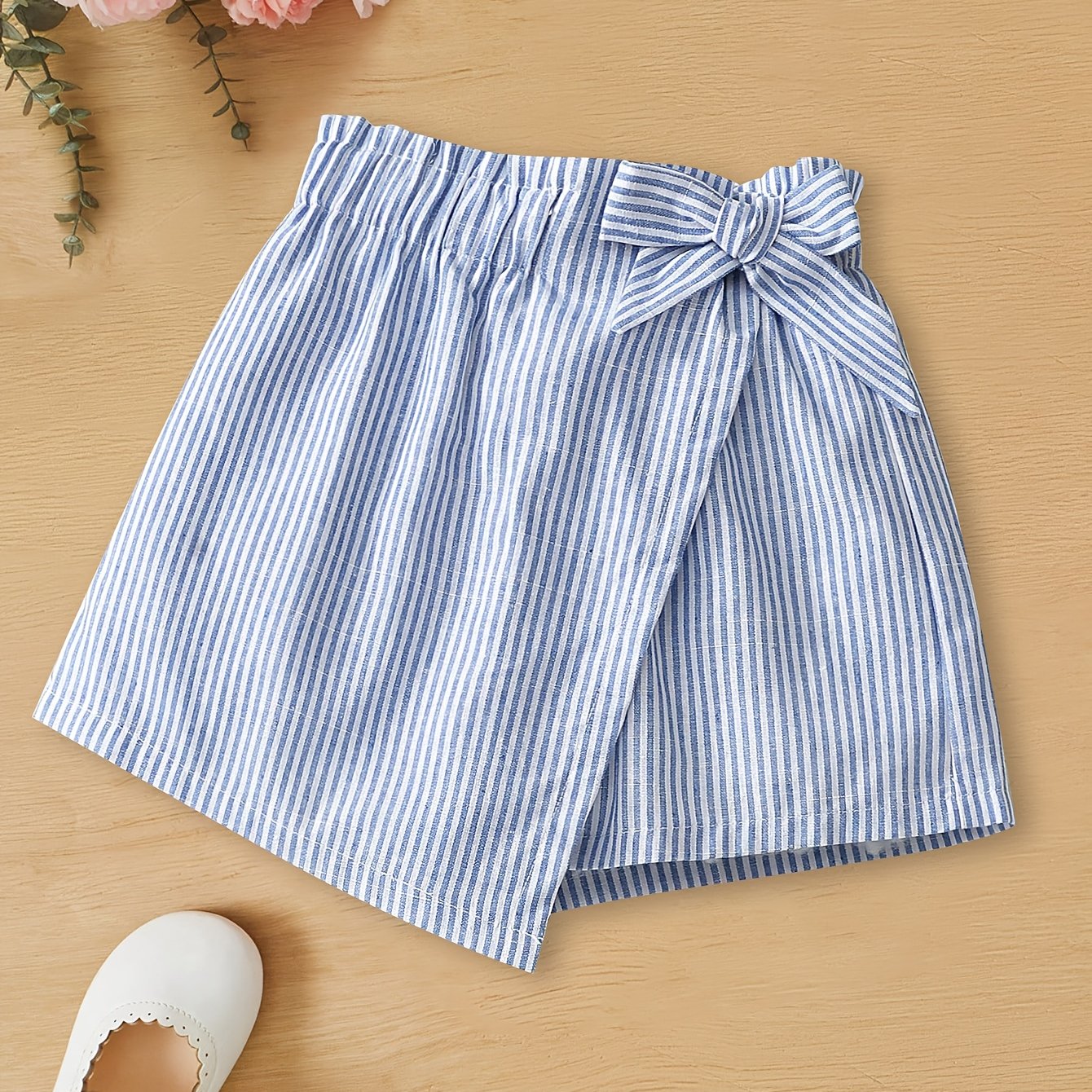 E-shop Mädchen Große Mode Gestreifte Sommer Shorts, Oberbekleidung, Dünne Schmetterling Knot Casual Culottes, Kleine Easy Blaue High-Waist Vielseitige