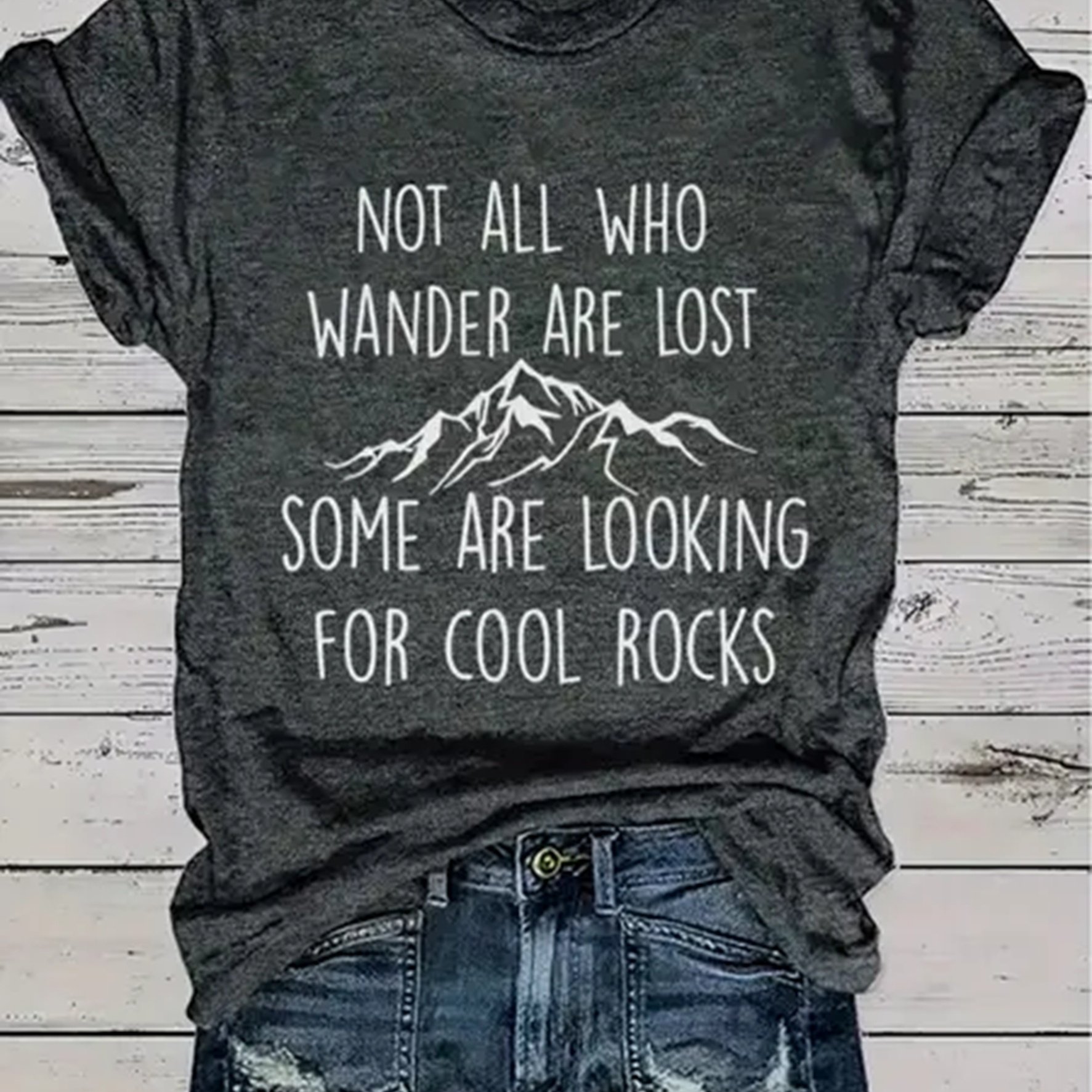 TEMU Men's Cool Rocks Quote Print T-shirt, Lightweight Breathable Summer Tee