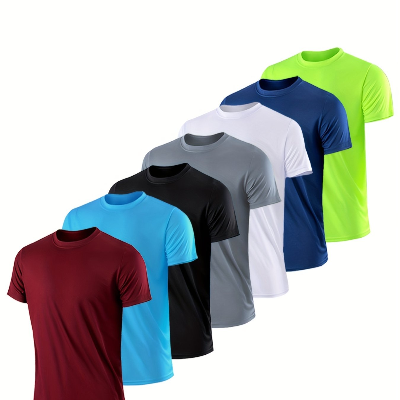 7pcs Mixed Color T-shirt Set, Men's Athletic T-shirt, Running T-shirt, Quick-dry Short Sleeve, Lightweight Quick-dry Breathable Fitness Sports Outdoor Wear