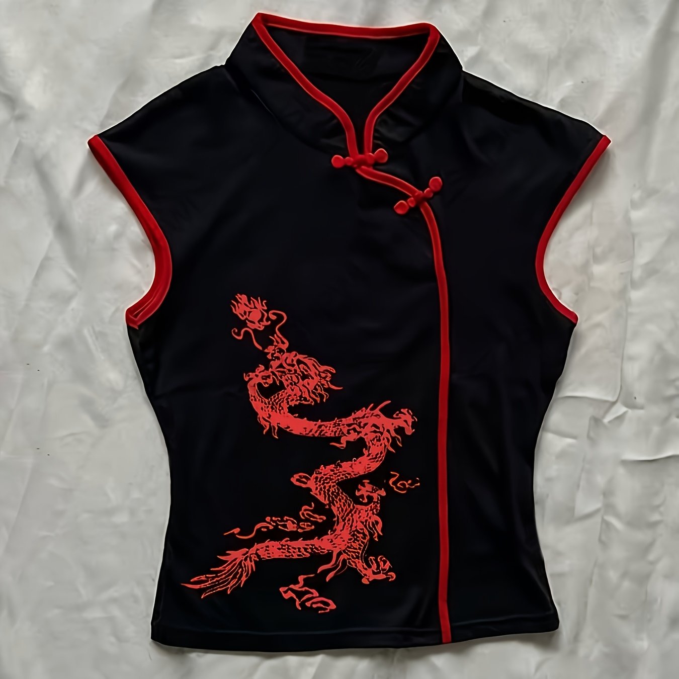 TEMU Vintage Sleeveless Chinese Style Printed T-shirt, Fashionable Versatile Bow Decor, Y2k Style Short Top, Rock Style Casual Women's Vest ()