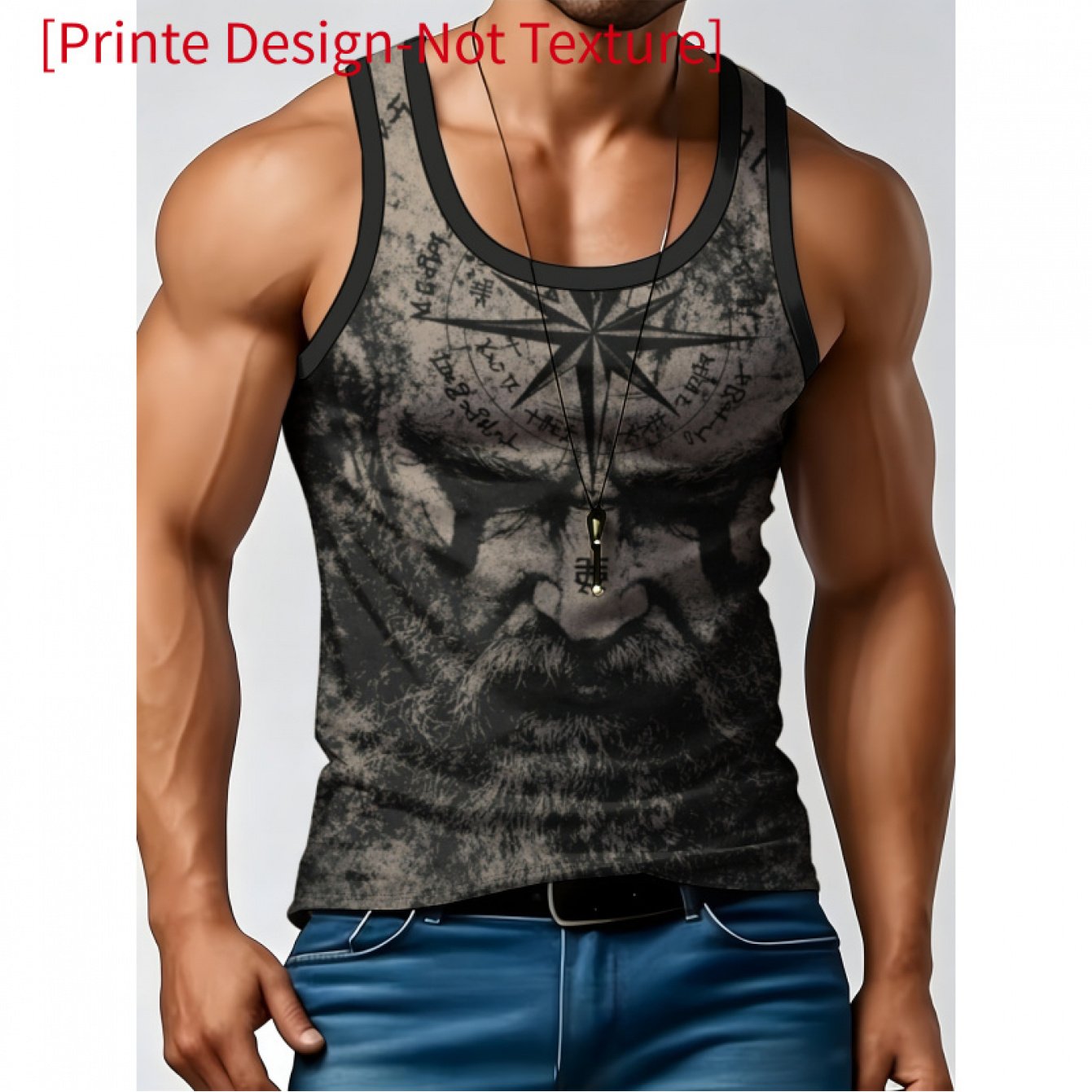 TEMU [printed Design - Not Textured] Men's Casual Geometric Pattern Vest, Stretch Round Neck Sleeveless Top, Lightweight And Breathable For Summer