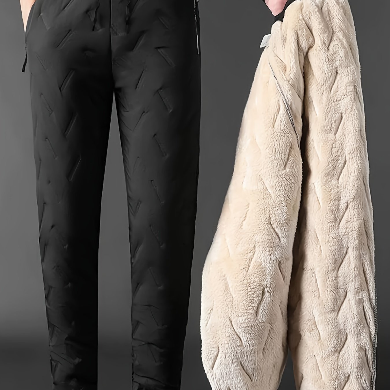 Solid Fleece Straight Leg Pants Casual Drawstring Waist Warm - Temu