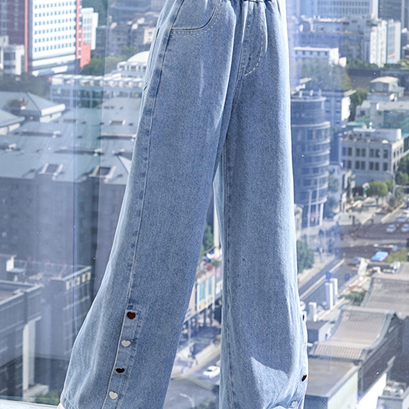 Image of Girls' Summer New Arrival Thin Casual Loose Straight-leg Pants Fashionable Summer Denim For Daily Wear, For Outdoor