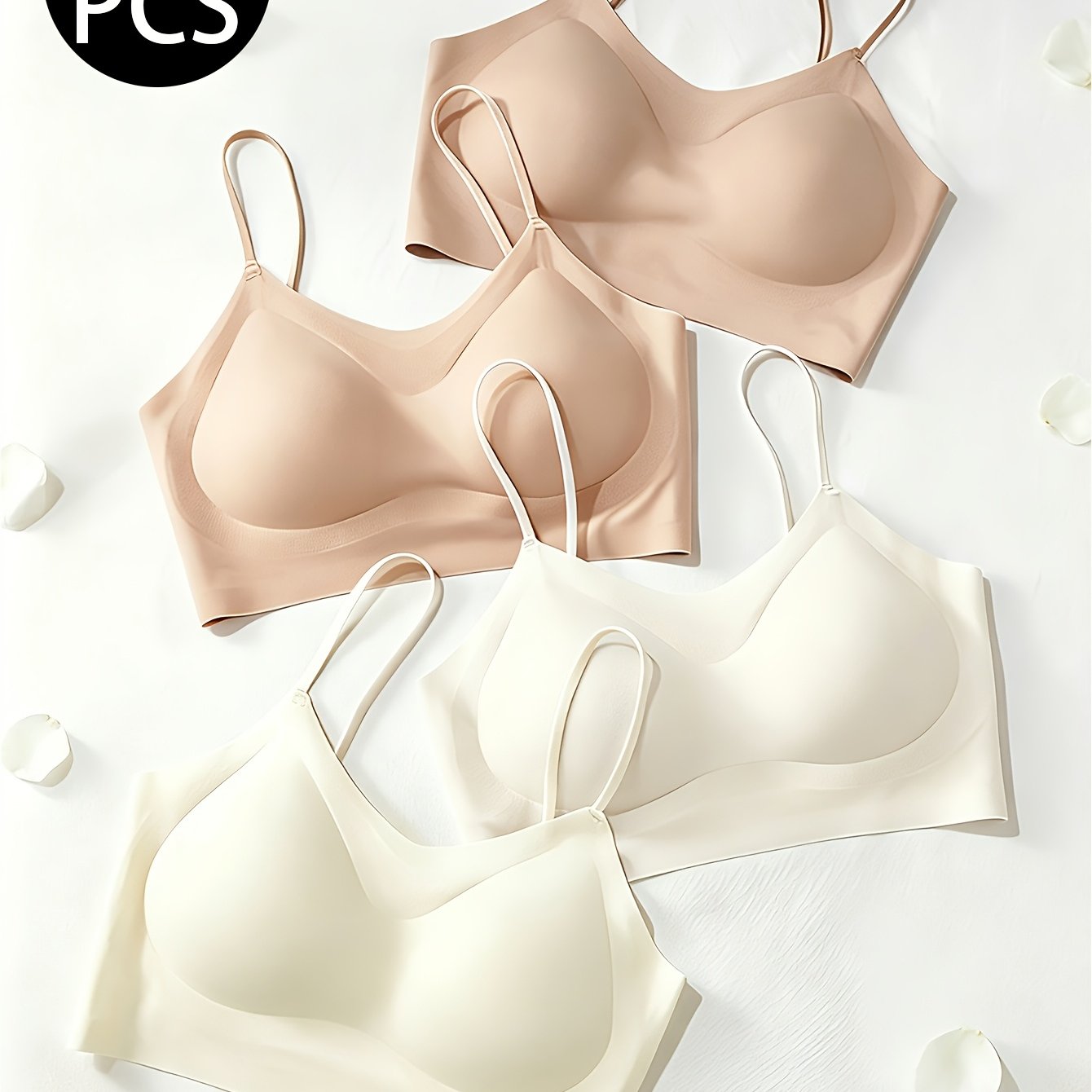 TEMU 4pcs Summer Thin, Seamless Solid Color Women's Bra Without Steel Rings, Comfortable Thin Shoulder Straps, Soft, Light, Breathable And