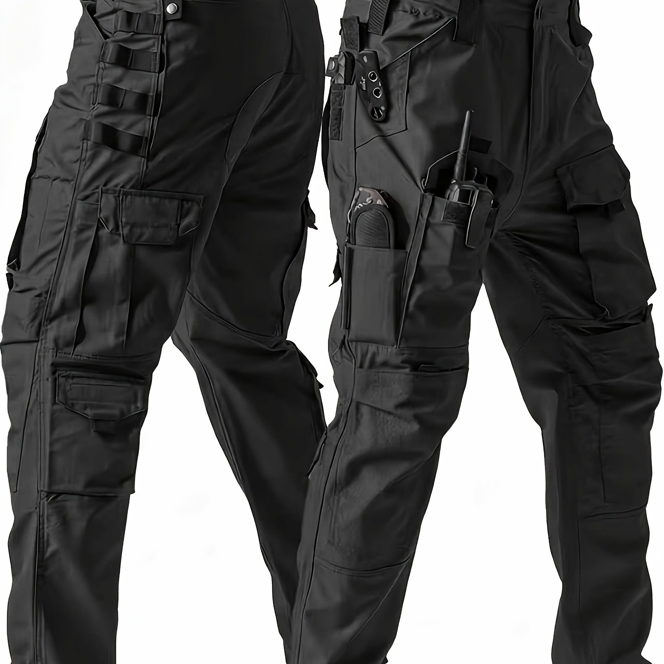 TEMU Men's Multi-pocket Tactical Work Pants: Breathable, Durable, And Slim-fit Outdoor Hiking Pants For Spring (includes Free Waist Belt)