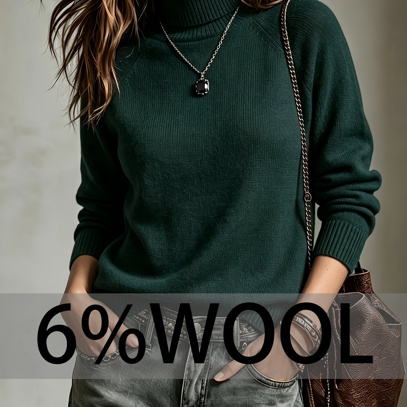 TEMU Women's Autumn Winter New Wool High-neck Pullover Warm Sweater, Casual Wear