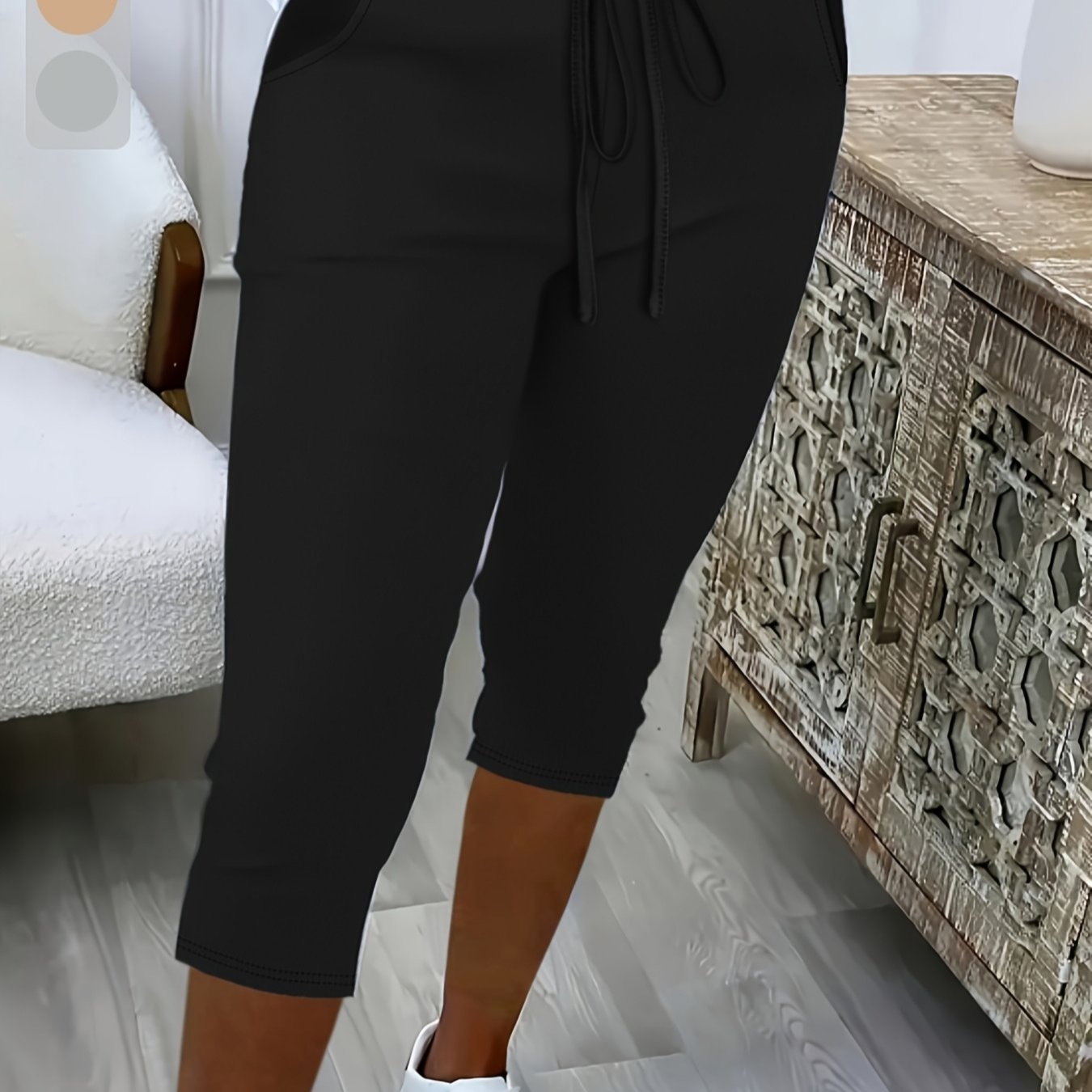 E-shop Plus Size Damen Freizeithose mit elastischem Bund und Kordelzug, Kaprihosen in Unifarben, Stretch-Lounge-Hosen