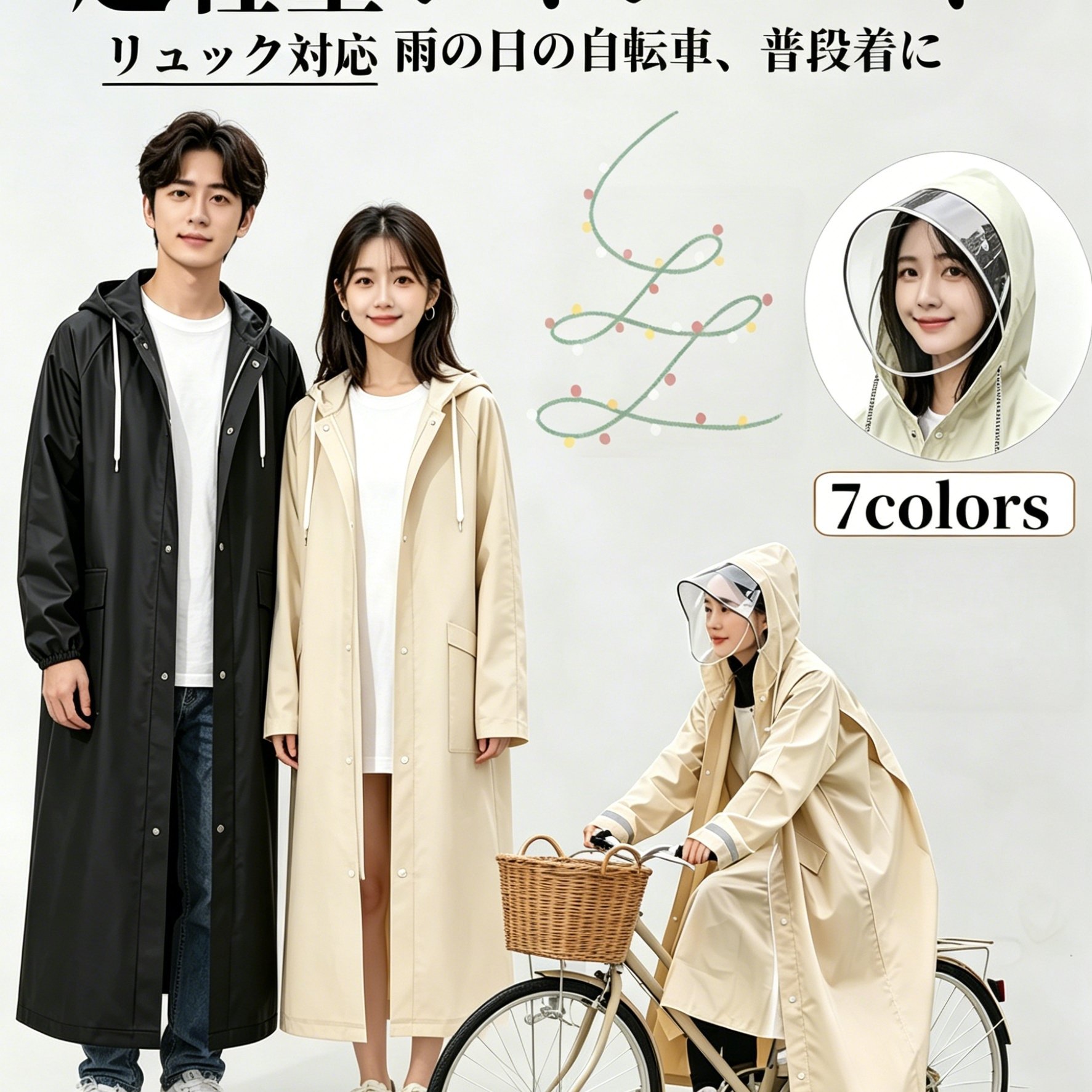 TEMU 【自転車＆リュック対応】レインコート ス ポンチョ ロング丈 ダブルブリム 通勤に最適 顔の水を防ぐ おしゃれ 防水 軽量 通気性 オートバイ ミニバイク 雨の季節 雪