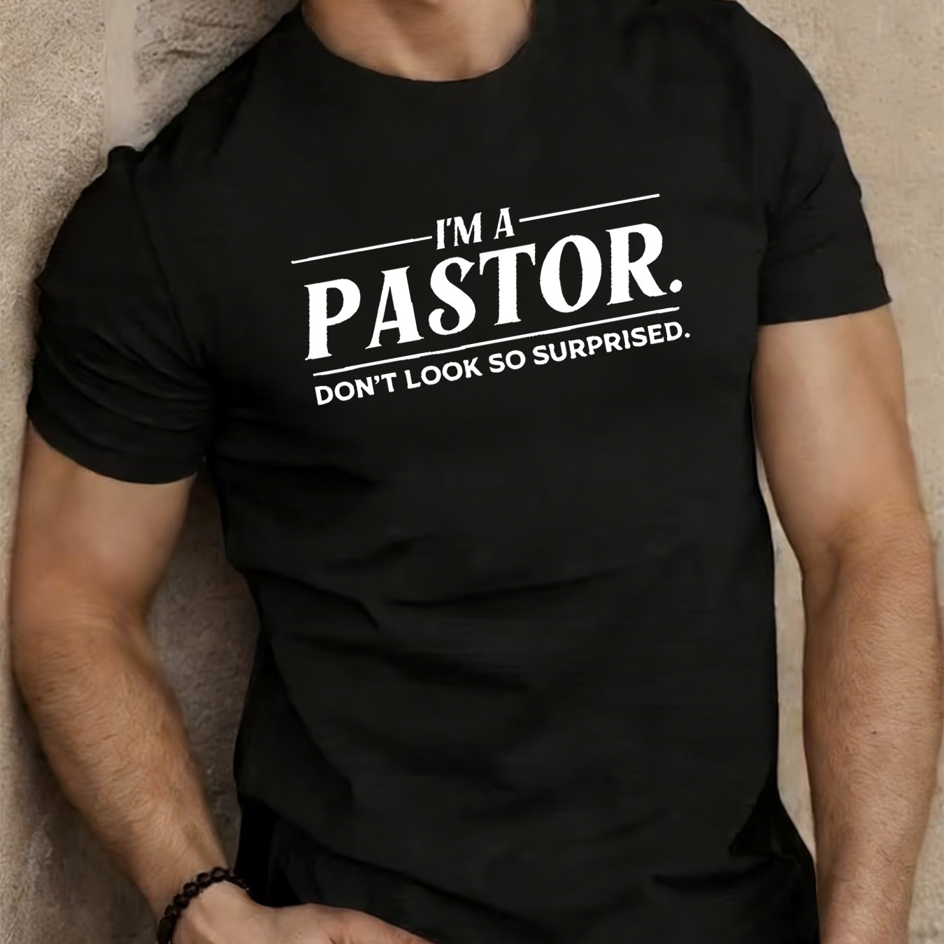 TEMU Men's Casual Sports T-shirt, Fashionable "pastor" Print Short Sleeves, Suitable For Indoor And Outdoor Leisure Sports, Summer , Suitable For
