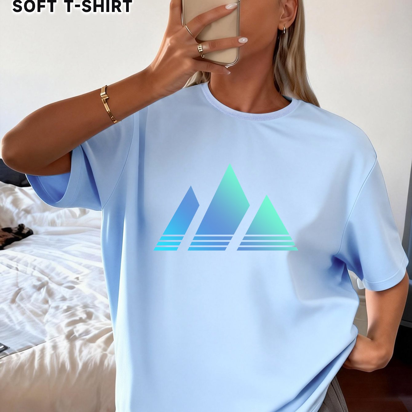TEMU Women's Y2k Style Gradient Triangle Print T-shirt - Short Sleeve Crew Neck Suitable For Spring Summer Fall Winter, Stretchy Polyester-spandex,