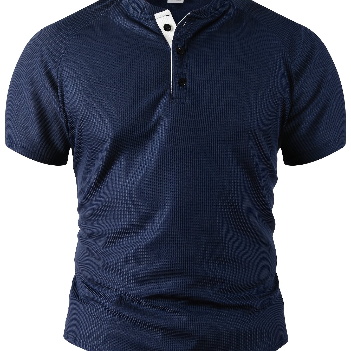 TEMU Men's Loose Solid Color Henley Shirt, Round Neck Half-button Short Sleeve Top, Spring Summer Wear