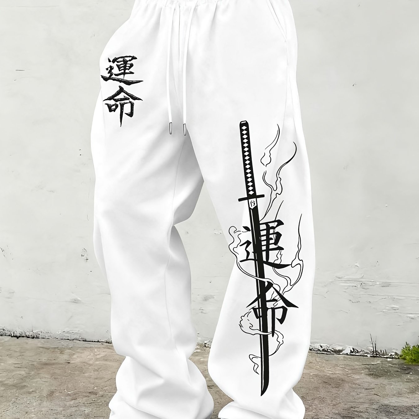 TEMU Men's Gothic Style Dark Aesthetic Casual Running Pants, Loose Straight Drawstring Long Trousers, Comfortable Joggers, Comfortable Clothing,