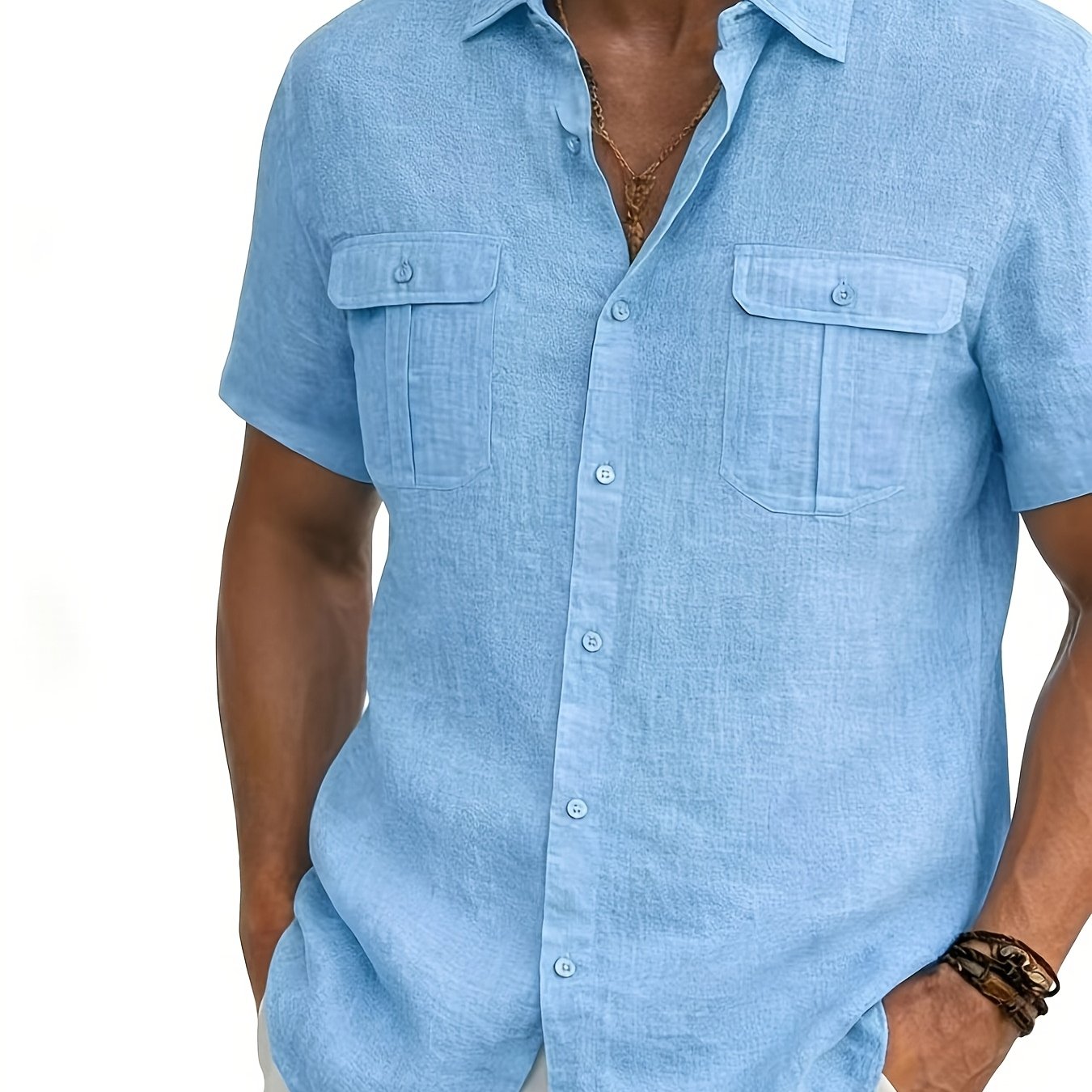 TEMU Men's Shirt With Breathable, Skin-friendly Fabric, Stylish Dual-, Loose Fit Suitable For Vacation/daily Wear, Versatile And Elegant