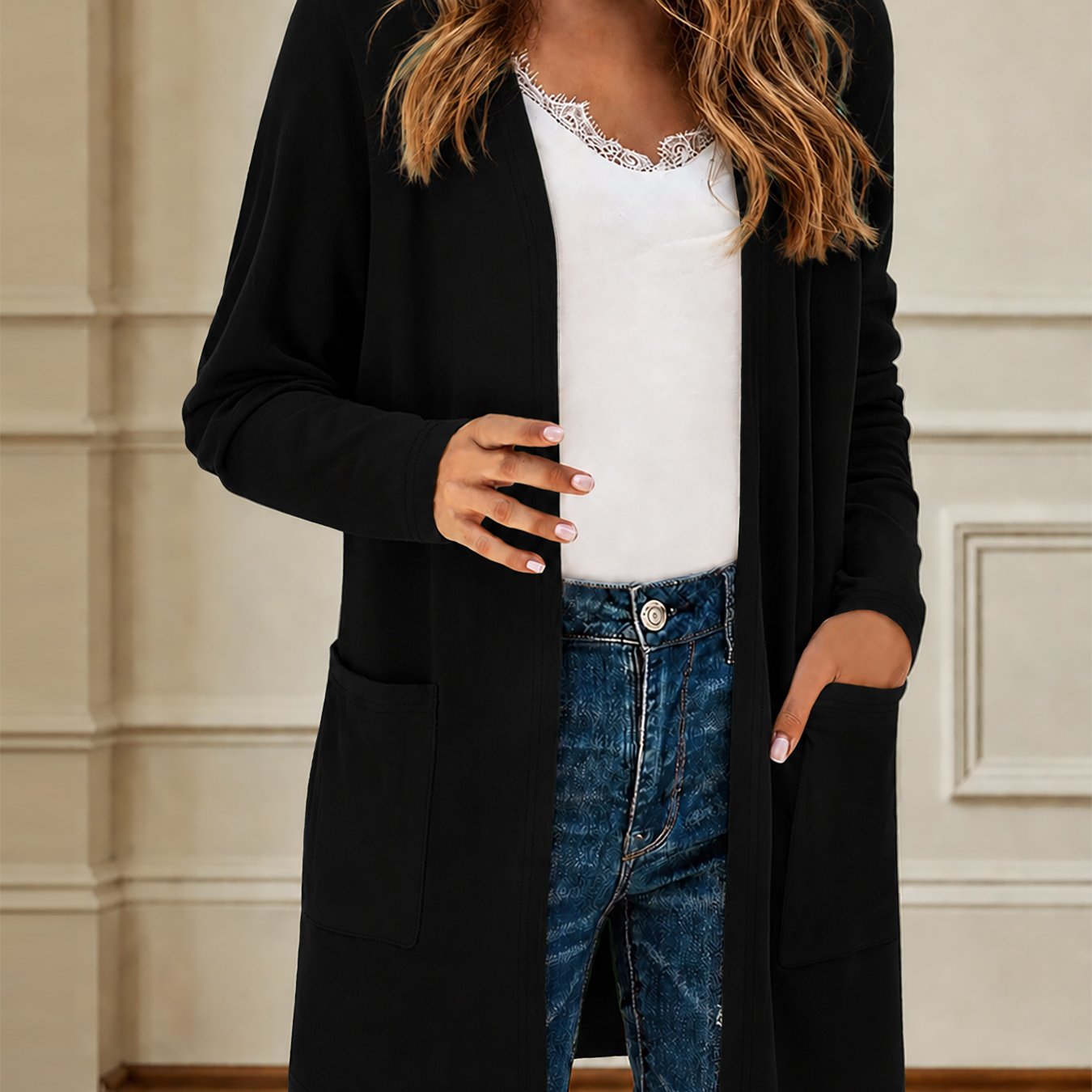 TEMU Haut long ample décontracté à manches longues et couleur unie pour femme