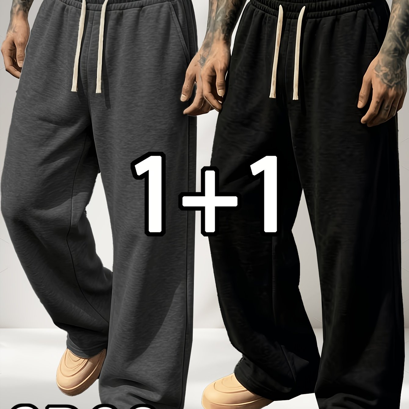 TEMU 2 stuks Grote maten joggingbroek voor heren - Rechte pijpen met elastische tailleband en trekkoord, Geschikt voor lente, zomer en herfst, Casual