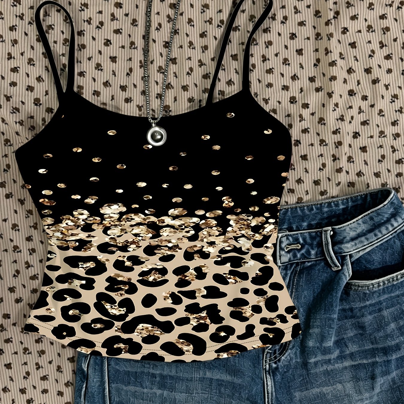 TEMU Leopard Print Camisole Women's Summer Fit Top Trendy Short Style