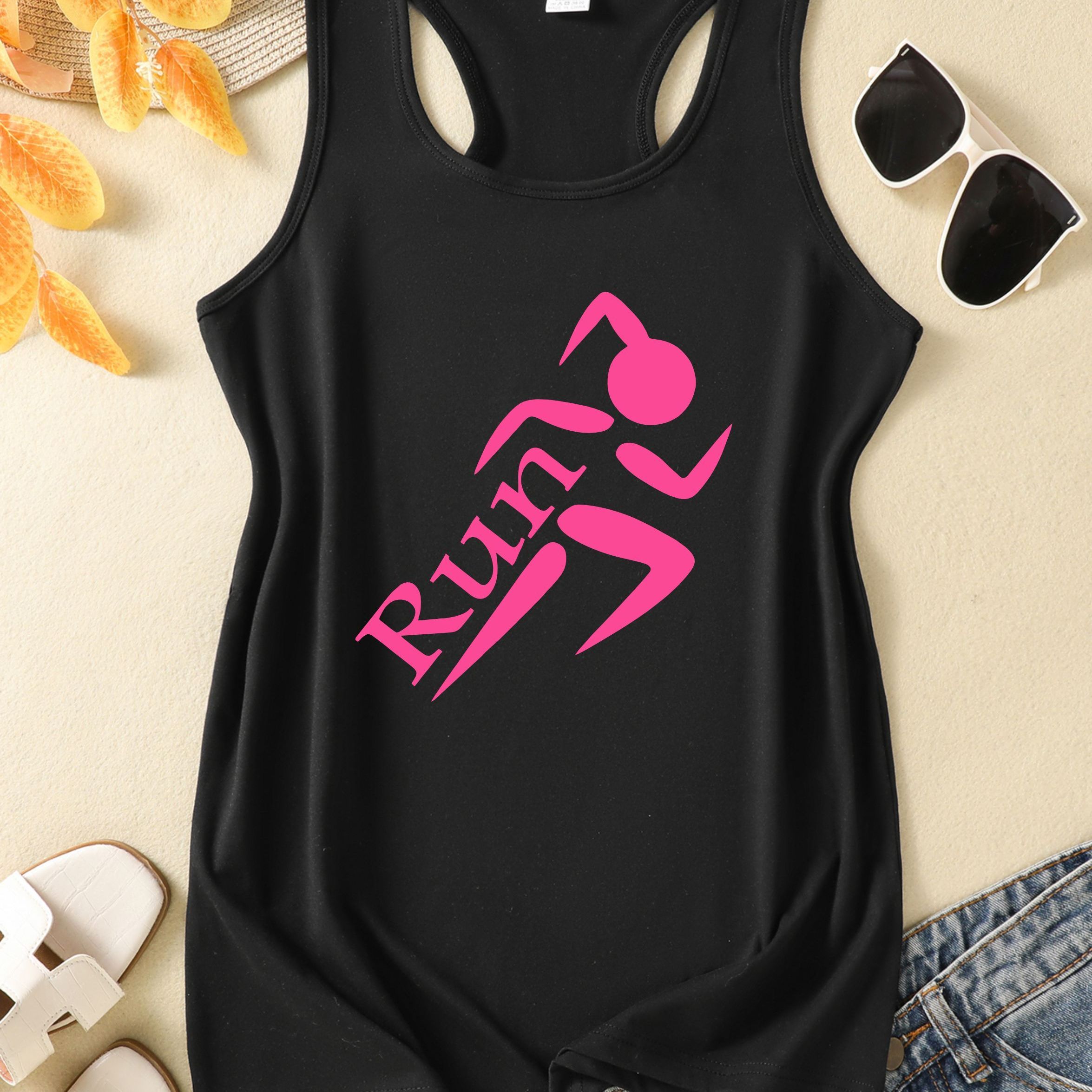 TEMU A Minimalist And Stylish Y2k Women's Tank Top With Pink Running Elements, Suitable For Yoga, Fitness, And Running. It Features A Comfortable And