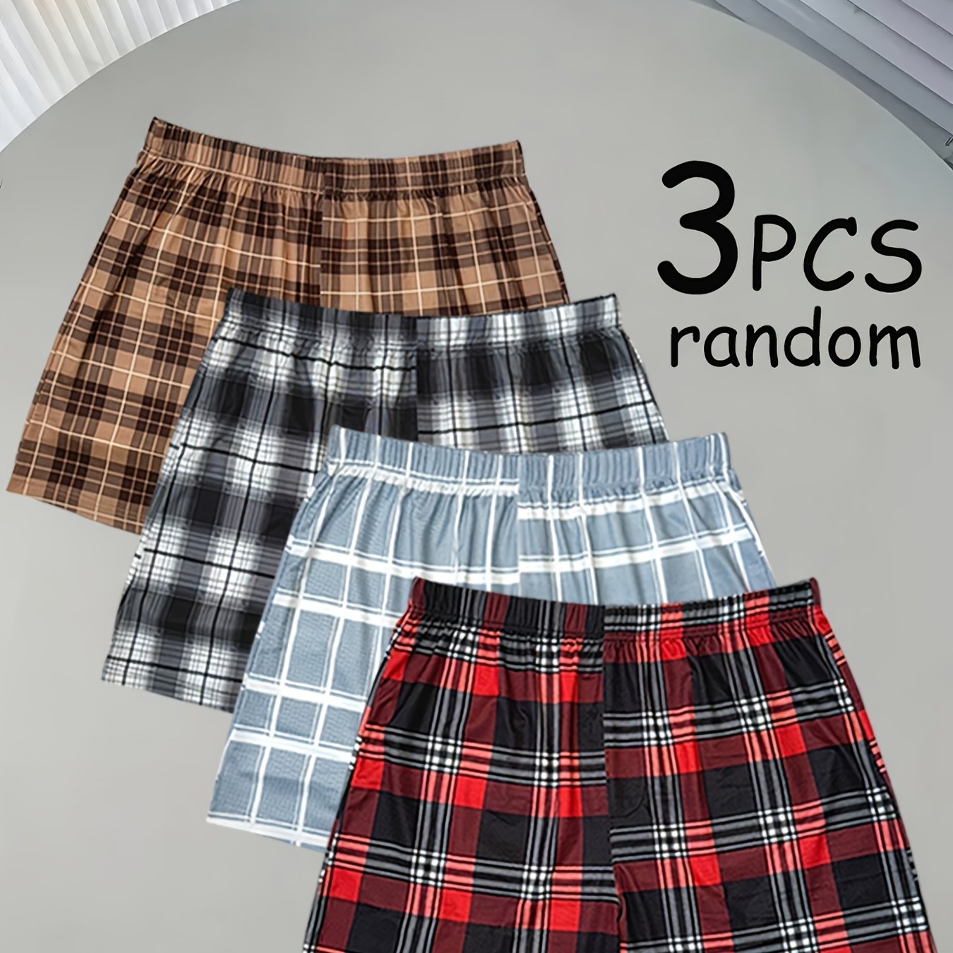 E-shop 3er-Pack Herren Boxer Briefs mit Karomuster, klassisches Karomuster, locker und atmungsaktiv für Zuhause und Freizeit, bequemer und weicher