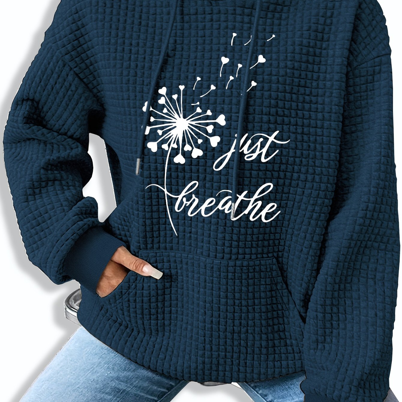 TEMU Sweat à capuche uni avec et imprimé , sweat à capuche décontracté à manches longues avec cordon de serrage, vêtements pour femme